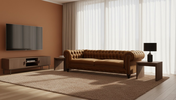 Chesterfield de tres plazas Muebles creativos Tejido textil Naranja Nuevo Sala de estar Moderno