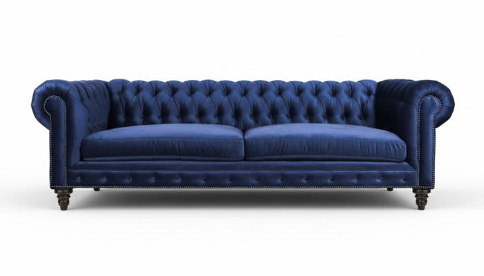 Chesterfield de tres plazas azul nuevo sala de estar moderna muebles creativos textil tela.