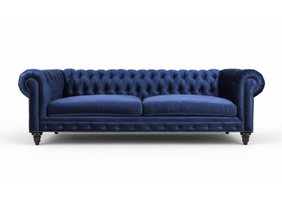 Chesterfield de tres plazas azul nuevo sala de estar moderna muebles creativos textil tela.