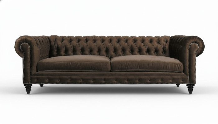 Chesterfield marrón Nuevo Sala de estar moderna Sofá de tres plazas Muebles creativos Textil Tela