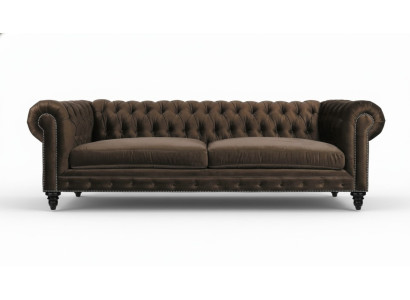 Chesterfield marrón Nuevo Sala de estar moderna Sofá de tres plazas Muebles creativos Textil Tela
