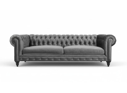 Sofá de tres plazas Chesterfield, muebles creativos, tela de textil, gris, nuevo, salón moderno.