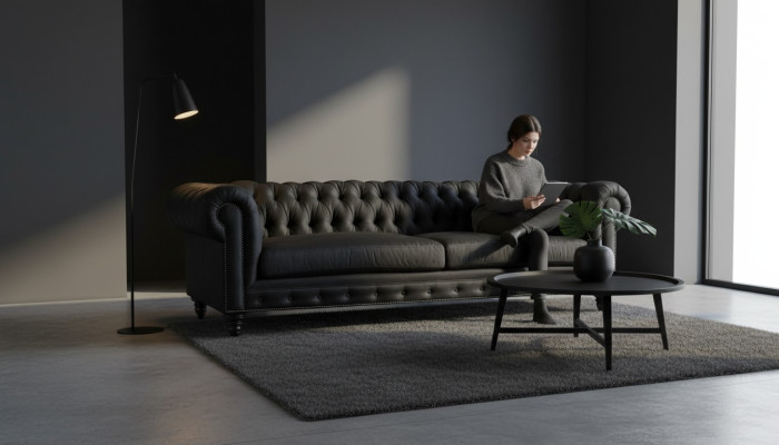 Chesterfield Negro Sala de estar Moderno Sofá de tres plazas Muebles creativos Tejido textil