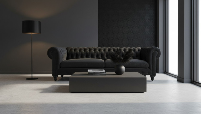 Chesterfield Negro Sala de estar Moderno Sofá de tres plazas Muebles creativos Tejido textil