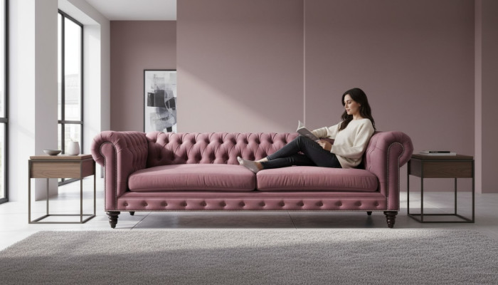 Chesterfield Muebles creativos Tela de tapicería rosa Sofá Sala de estar Moderno de tres plazas