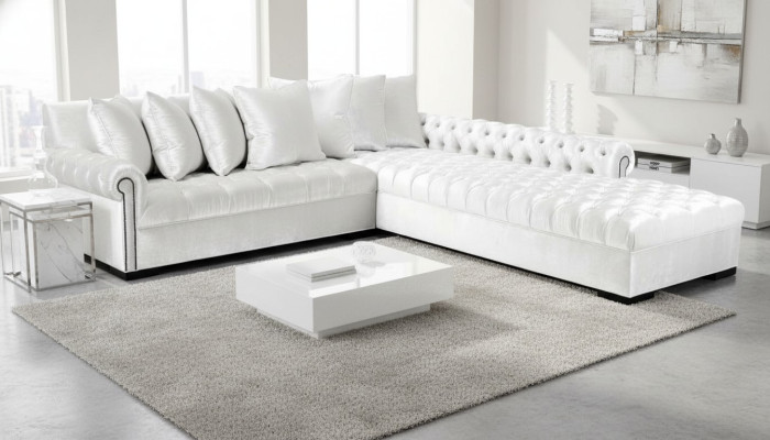 Sofá esquinero blanco de tela Chesterfield Design sofás tapizados sofás de lujo muebles.