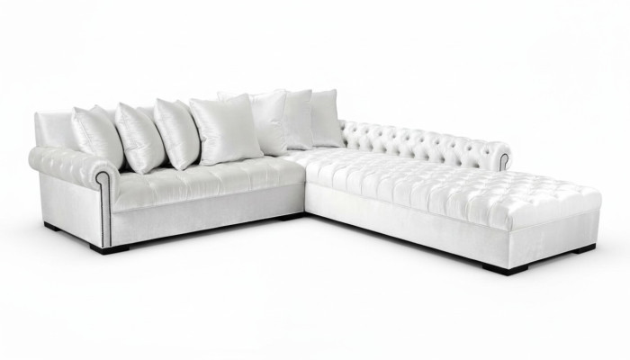 Sofá esquinero blanco de tela Chesterfield Design sofás tapizados sofás de lujo muebles.
