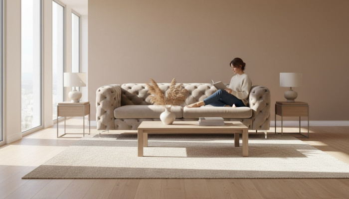 Sofá Chesterfield de tres plazas marrón, mueble de tela para el salón de terciopelo.