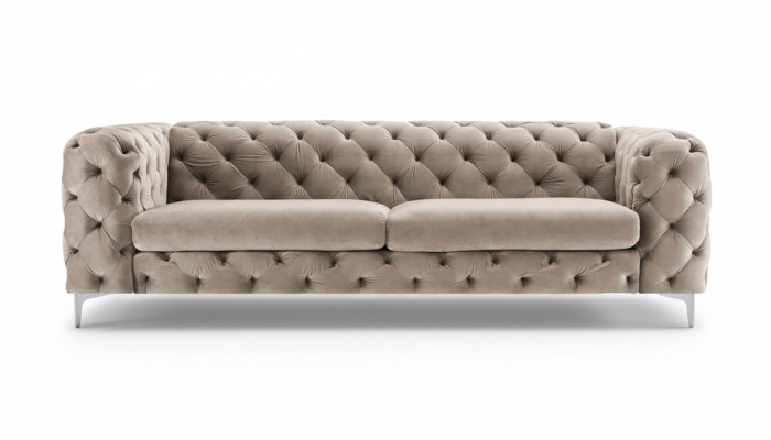 Sofá Chesterfield de tres plazas marrón, mueble de tela para el salón de terciopelo.