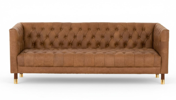 Sofá Chesterfield de tres plazas marrón xxl, mueble de cuero para la sala de estar moderno y nuevo.