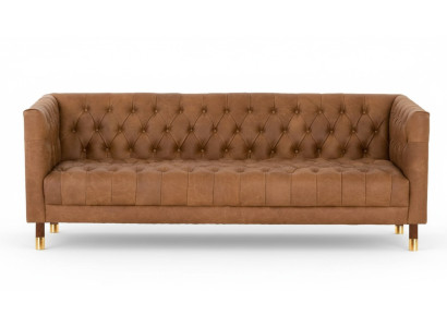 Sofá Chesterfield de tres plazas marrón xxl, mueble de cuero para la sala de estar moderno y nuevo.