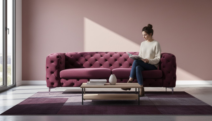 Sofá Chesterfield de tres plazas en burdeos, muebles creativos de tela textil para la sala de estar, nuevo.