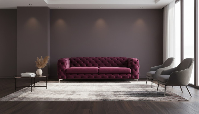 Sofá Chesterfield de tres plazas en burdeos, muebles creativos de tela textil para la sala de estar, nuevo.