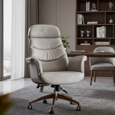 Silla de oficina beige de cuero acero inoxidable muebles de oficina lujo mobiliario nuevo