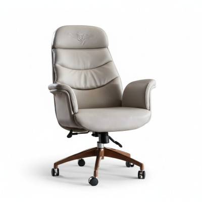 Silla de oficina beige de cuero acero inoxidable muebles de oficina lujo mobiliario nuevo