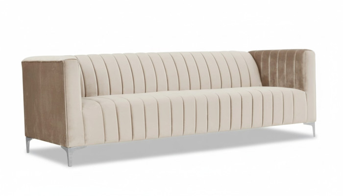 Beige sofá de tres plazas de tela para el diseño de la sala de estar en sofá tapizado textil