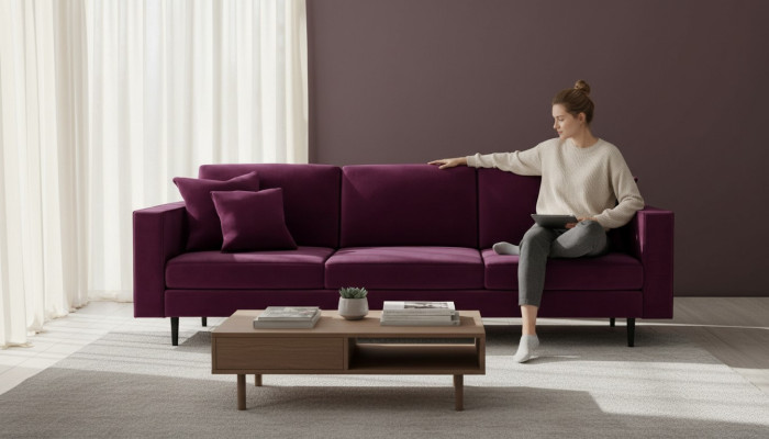 Tela de sofás de salón en color vino bordó italiano de muebles de diseño.