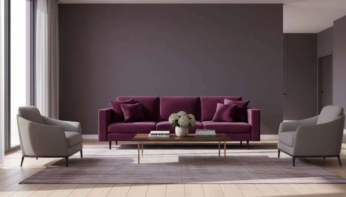 Tela de sofás de salón en color vino bordó italiano de muebles de diseño.