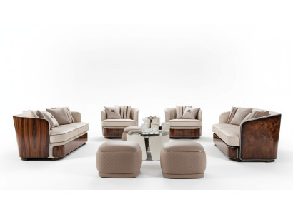 Sofá de 3 plazas Beige Sala de estar Diseño moderno Sofá de lujo Muebles de cuero Nuevo