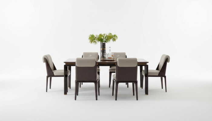 Mesa de comedor marrón, mesas de diseñador, muebles de diseño moderno, comedor de lujo.