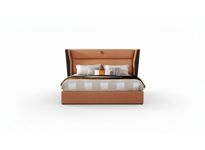 Cama de cuero naranja dormitorio creativo diseño moderno muebles madera camas de lujo