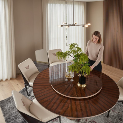 Mesa de comedor marrón Mesa redonda Muebles de diseño Mesa de comedor de lujo Cocina