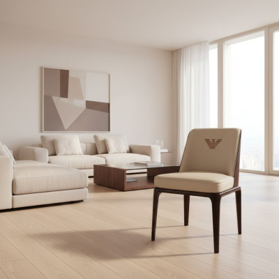 Exquisita silla de comedor de cuero beige con estilo moderno italiano.