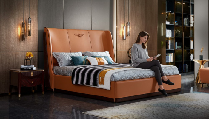 Cama Naranja Dormitorio Nuevo Creativo Diseño Moderno Muebles Madera Camas de Lujo