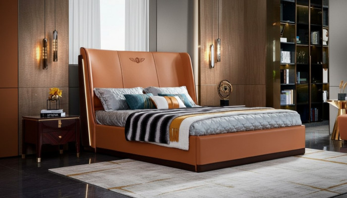 Cama Naranja Dormitorio Nuevo Creativo Diseño Moderno Muebles Madera Camas de Lujo