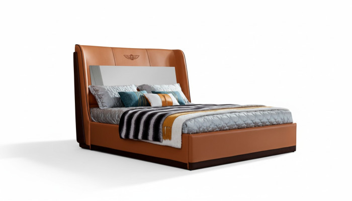 Cama 2 x mesita de noche dormitorio Naranja Creativo Moderno Muebles Madera Lujo Camas