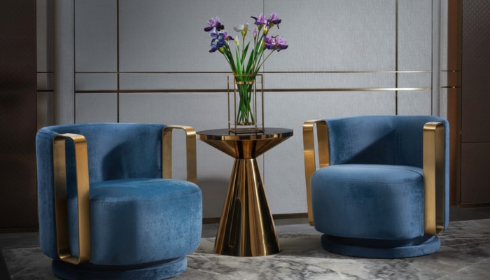 Sillón Azul Lujo Tela Tejido Sala de Estar Nuevo Diseño Moderno Creativo