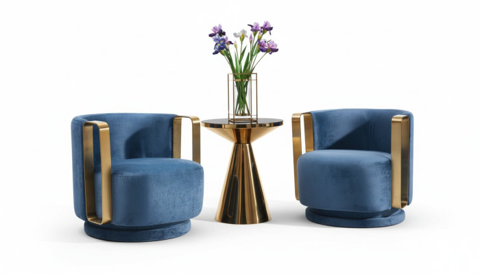 Sillón Azul Lujo Tela Tejido Sala de Estar Nuevo Diseño Moderno Creativo