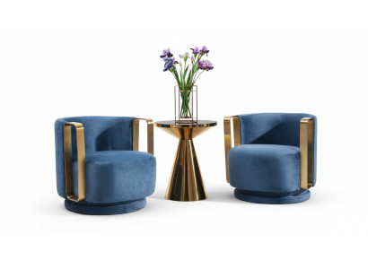 Sillón Azul Lujo Tela Tejido Sala de Estar Nuevo Diseño Moderno Creativo