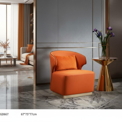 Sillón de tela de lujo naranja para sala de estar. Nuevo diseño moderno creativo.