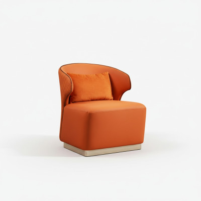 Sillón de tela de lujo naranja para sala de estar. Nuevo diseño moderno creativo.