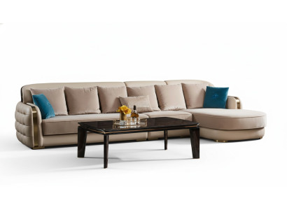 Sofá esquinero de cuero beige conjunto de sala de lujo, sofá en forma de esquina, sofás, muebles diseño.