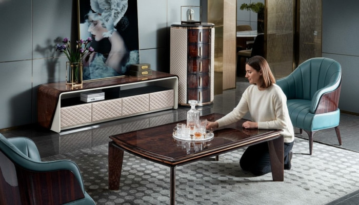 Muebles de salón de lujo Aparador Gabinete Cuero Brillo de alta calidad RTV TV