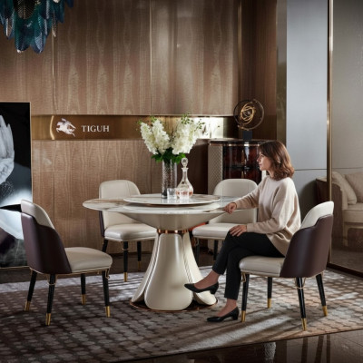 Juego de sillas 4x Sillas de cuero blanco de lujo Nuevo diseño creativo para comedor