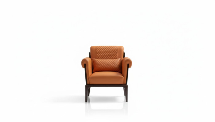 Silla de cuero naranja, diseño moderno de lujo de muebles de sala de estar de madera nuevo.