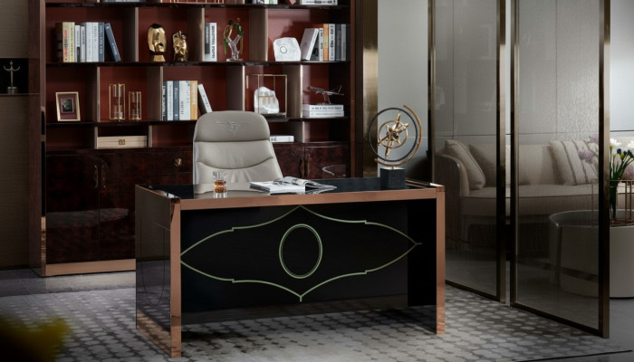 Mesa Silla Estudio Escritorio Negro Oficina Mobiliario Lujo 2 piezas.
