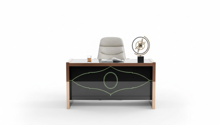 Mesa Silla Estudio Escritorio Negro Oficina Mobiliario Lujo 2 piezas.