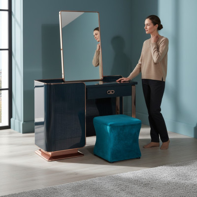 Taburete Azul Textil para Dormitorio Nuevo Creativo Diseño Moderno Muebles de Lujo en Tela