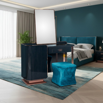 Taburete Azul Textil para Dormitorio Nuevo Creativo Diseño Moderno Muebles de Lujo en Tela