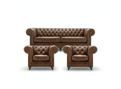 Braun Chesterfield+2 Sessel Leder Couchen Kreative Möbel Neu Wohnzimmer Sofa  Marrón Chesterfield+2 sillones de cuero Sofás de muebles creativos Nuevo sofá de salón