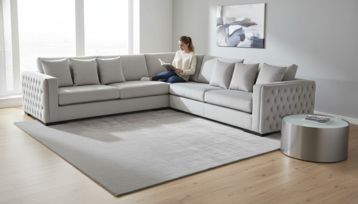 Sofá esquinero Plateado Sofá en esquina Conjunto de tapicería Sala de estar Tela de terciopelo Muebles de diseño