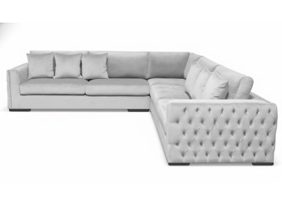 Sofá esquinero Plateado Sofá en esquina Conjunto de tapicería Sala de estar Tela de terciopelo Muebles de diseño