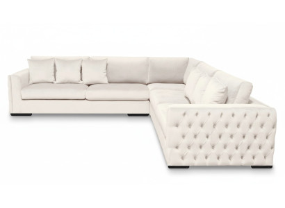Sofá esquinero crema, juego de esquinero tapizado en terciopelo, diseño de muebles, sofá de salón.