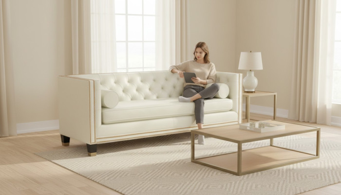 Sofá Chesterfield beige en cuero muebles de sala de estar diseño moderno sofás sofá nuevo.