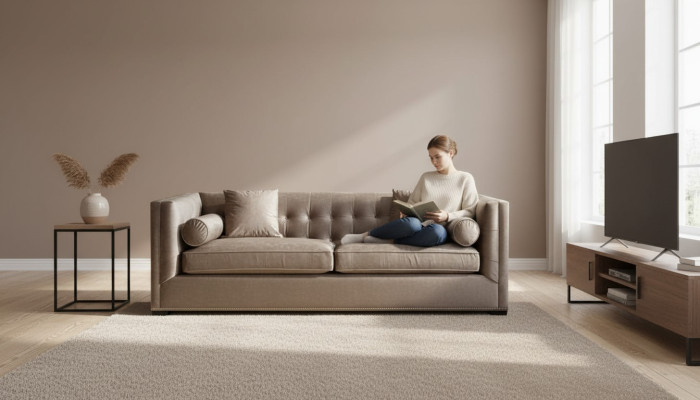Braun Sofá tapizado de tres plazas de tela para sala de estar Sofás Diseño Chesterfield Couches