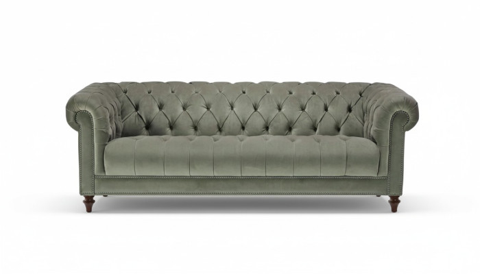 Verde salvia sofá tapizado de diseño de tres plazas en tela para la sala de estar Sofás Chesterfield